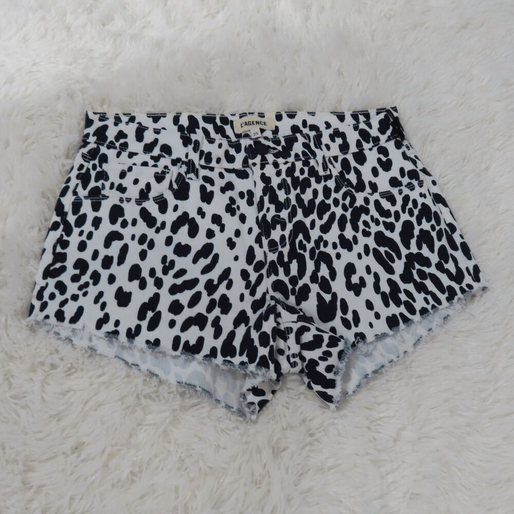 L'Agence Black Genoa Audrey Mid-Rise Short Raw Hem Size 25